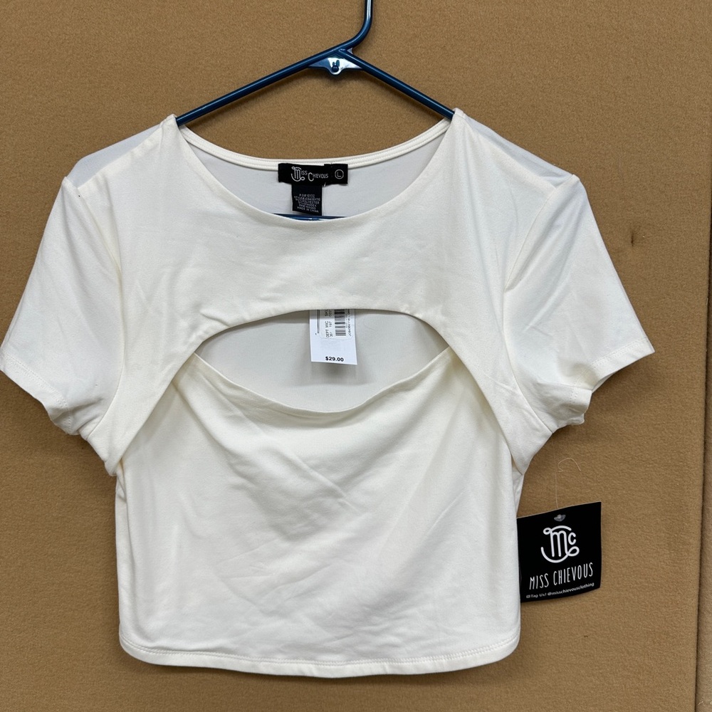 Miss Chievous Cream Crop Cut-Out Tee